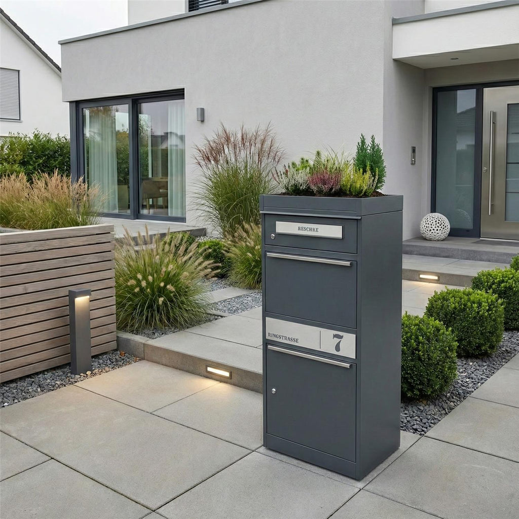 Metzler Pflanzdach für Paketbox | Anthrazit RAL 7016 | Dachbegrünung für Paketbriefkasten | für Modellreihe Bispo