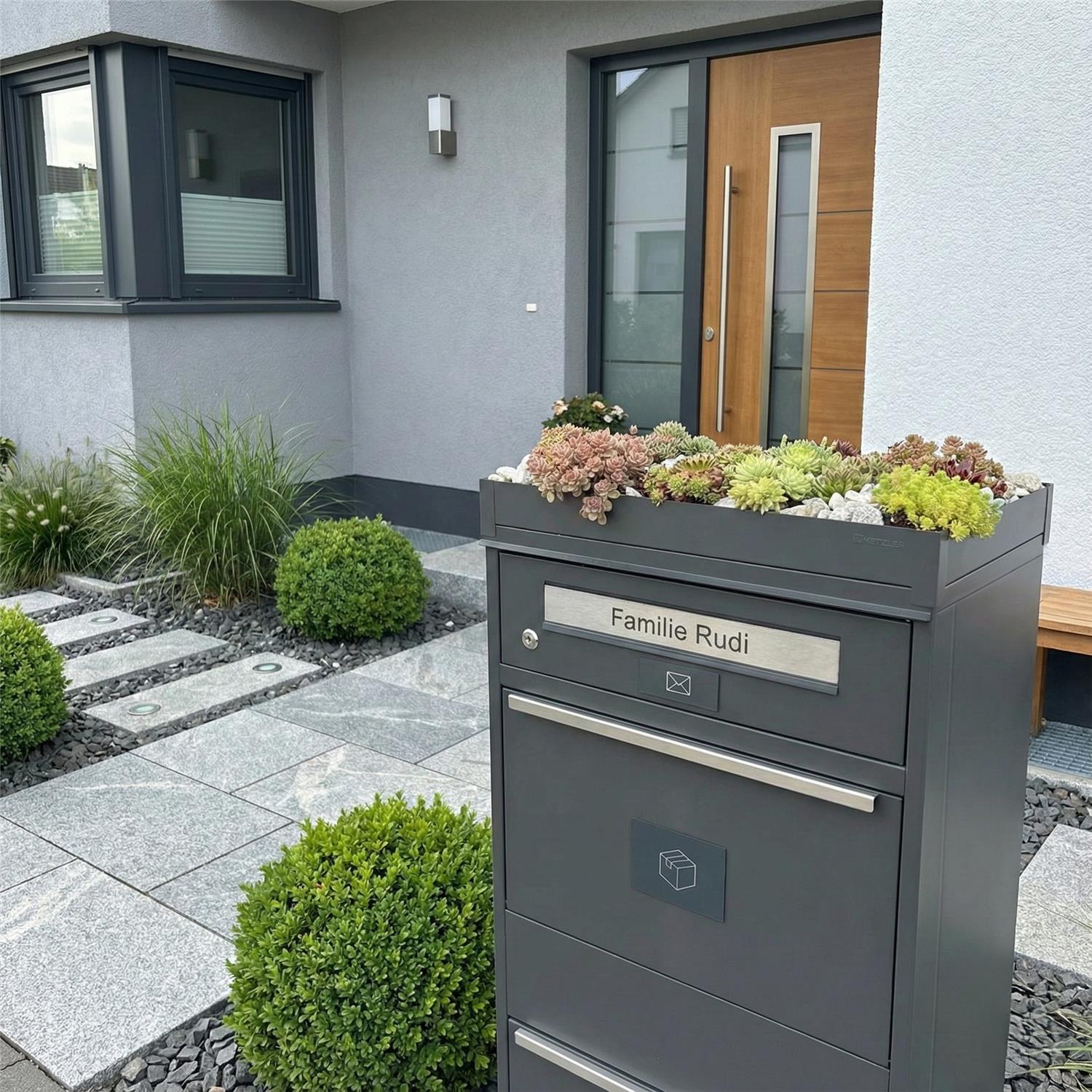 Metzler Pflanzdach für Paketbox | Anthrazit RAL 7016 | Dachbegrünung für Paketbriefkasten | für Modellreihe Bispo