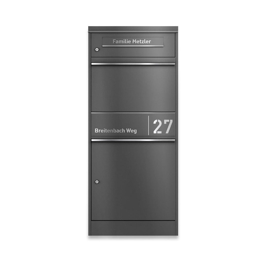 Metzler Paketbox mit Briefkasten | personalisiert mit Gravur | Edelstahl-Namensschild | mit Briefeinwurf | Taren