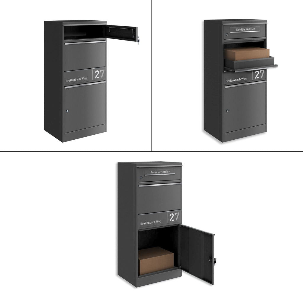 Metzler Paketbox mit Briefkasten | personalisiert mit Gravur | Edelstahl-Namensschild | mit Briefeinwurf | Taren