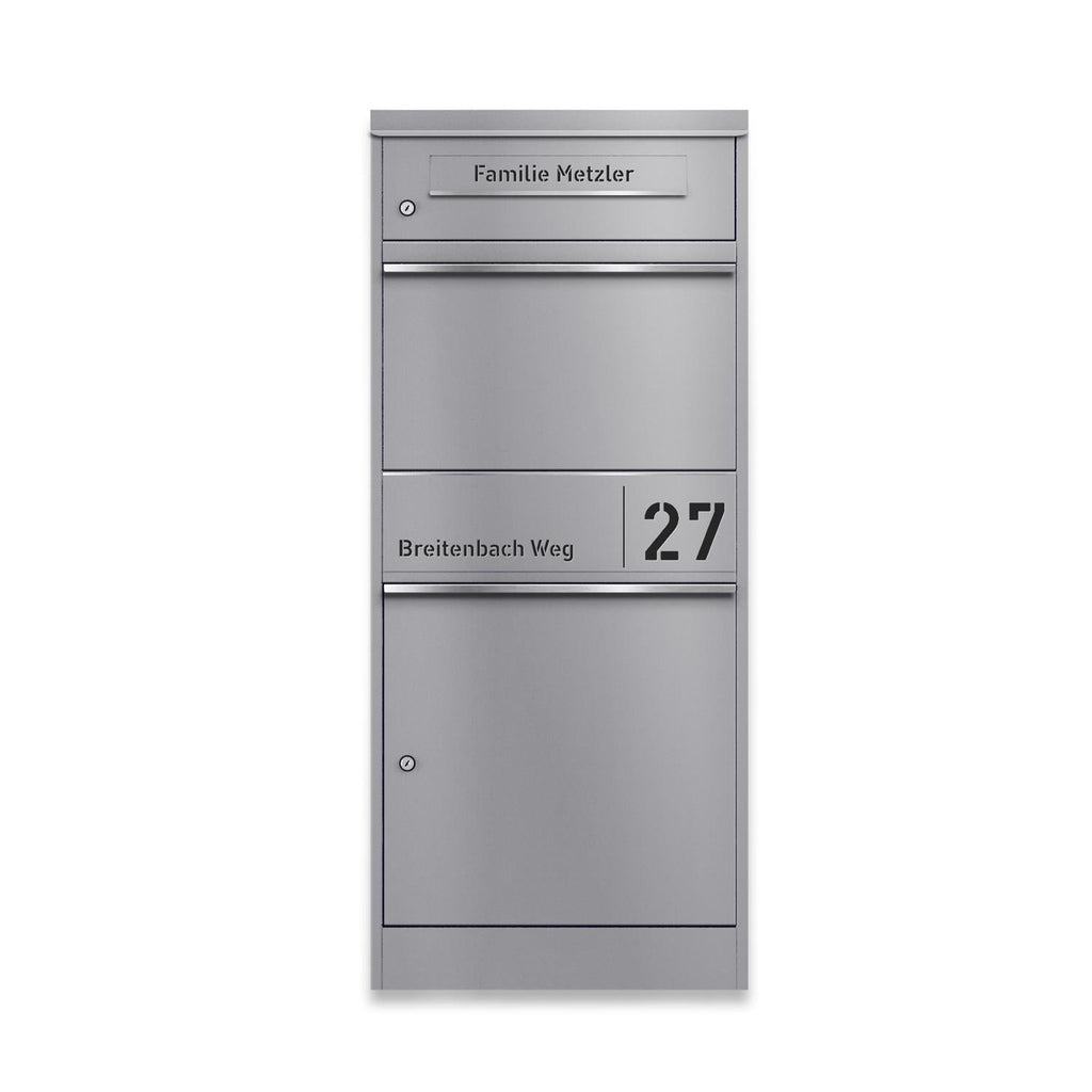 Metzler Paketbox mit Briefkasten | personalisiert mit Gravur | Edelstahl-Namensschild | mit Briefeinwurf | Taren