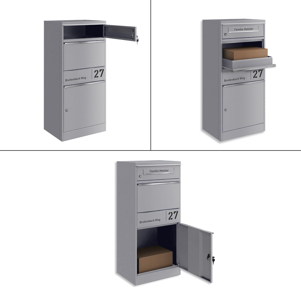 Metzler Paketbox mit Briefkasten | personalisiert mit Gravur | Edelstahl-Namensschild | mit Briefeinwurf | Taren