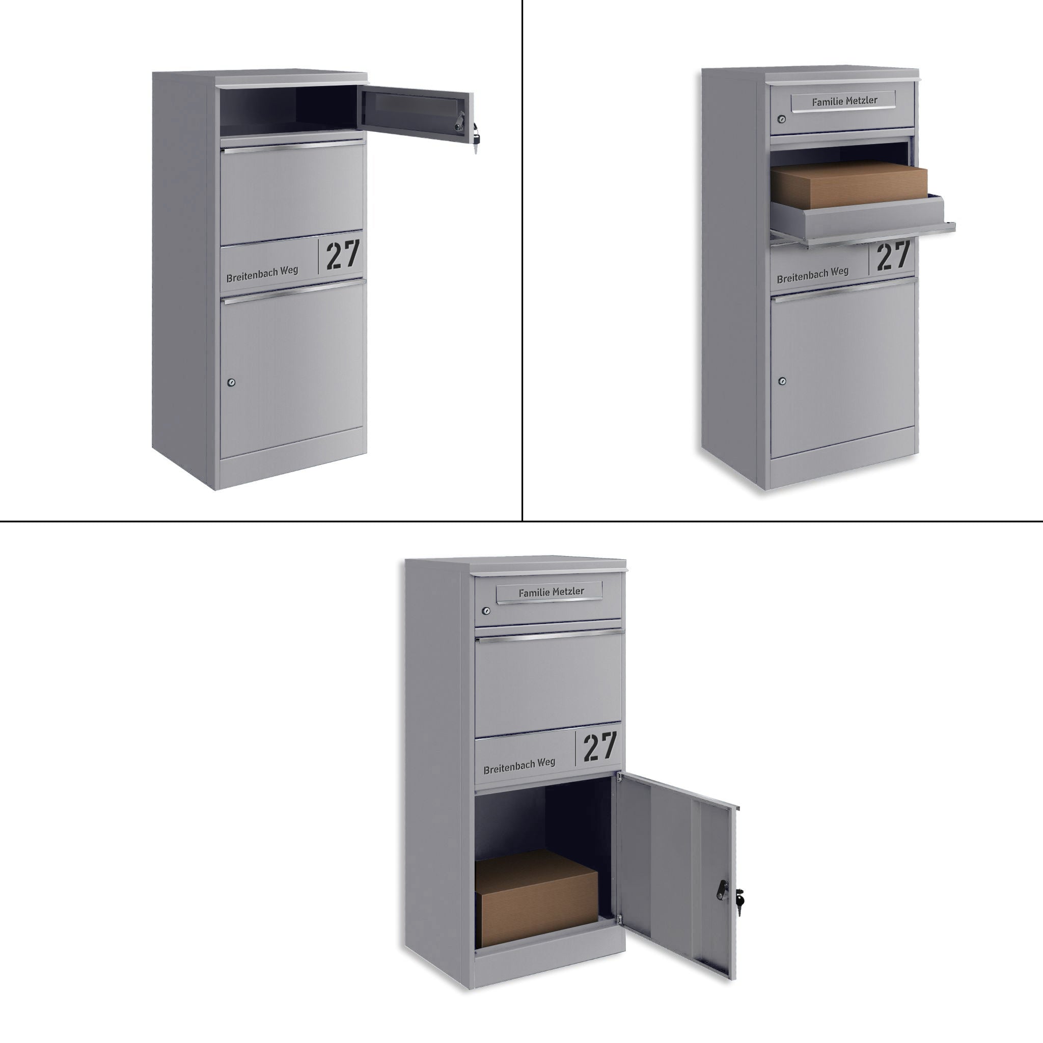 Metzler Paketbox mit Briefkasten | personalisiert mit Gravur | Edelstahl-Namensschild | mit Briefeinwurf | Taren