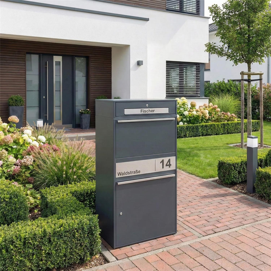 Metzler Paketbox XL mit Briefkasten | Paketkasten rostfrei | personalisiert mit Gravur | Bispo Max 2