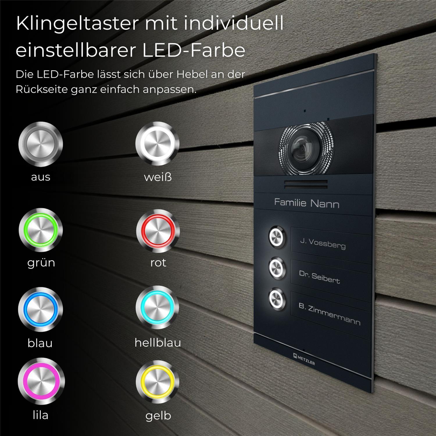 Metzler VDM10 2.0 Mehrfamilien Video-Türsprechanlage | 3 Klingeltaster | Colson
