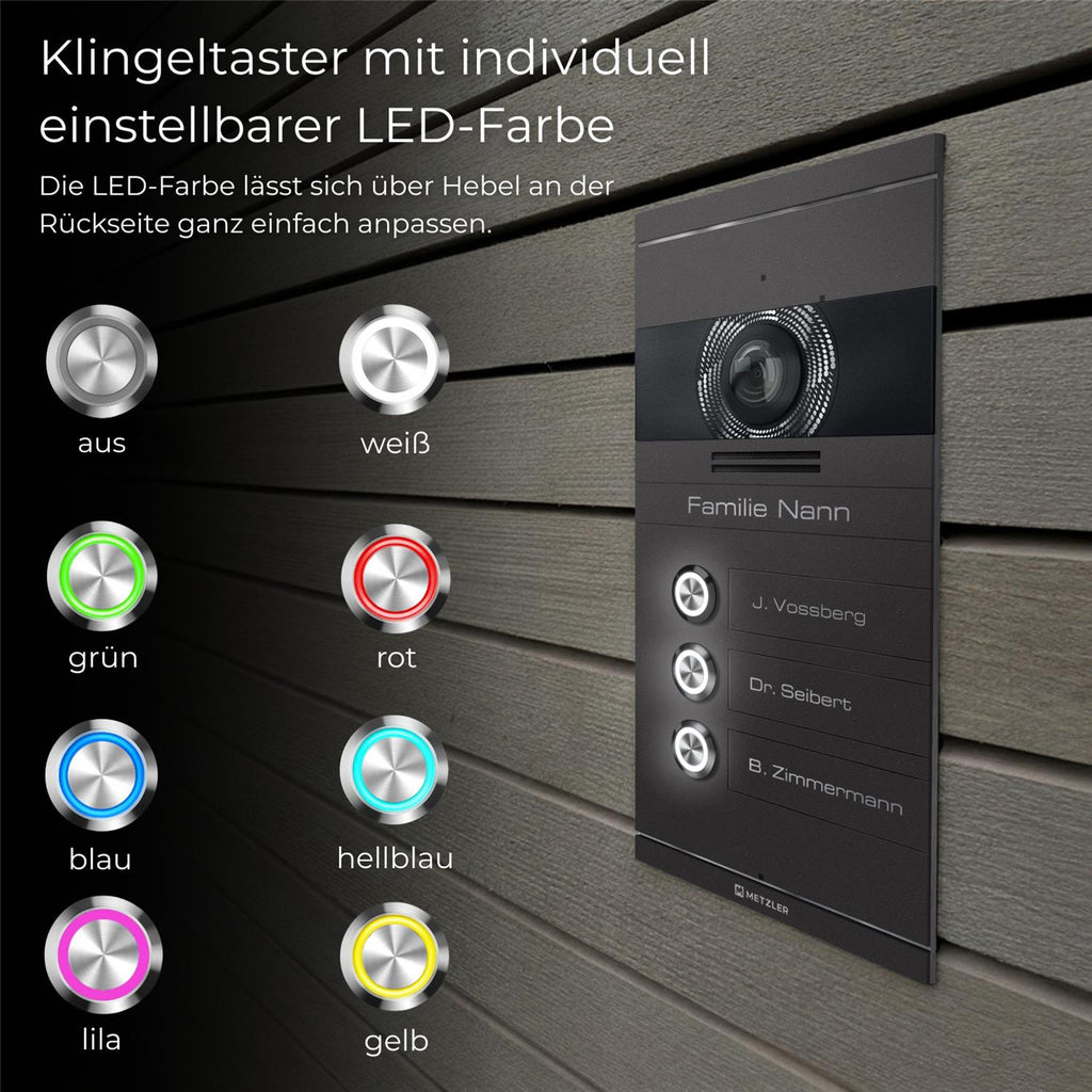 Metzler VDM10 2.0 Mehrfamilien Video-Türsprechanlage | 3 Klingeltaster | Colson