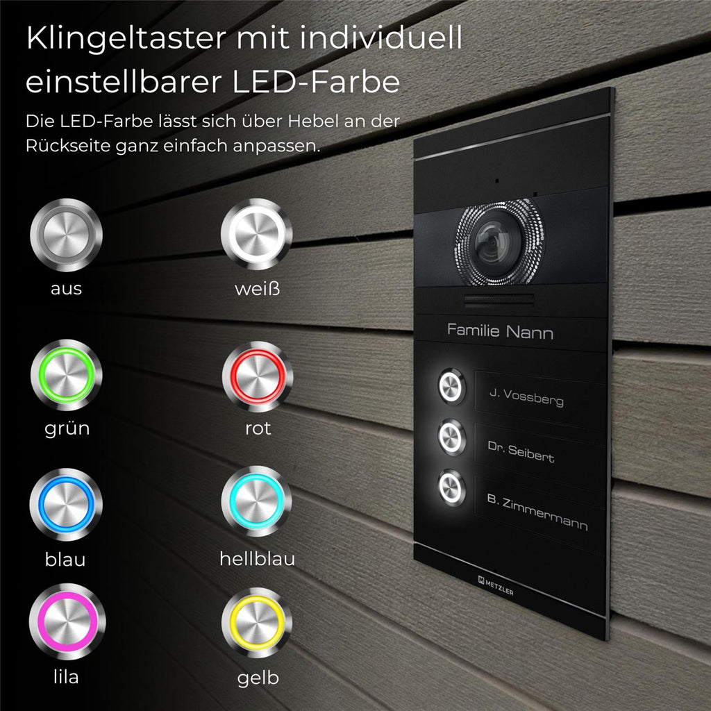 Metzler VDM10 2.0 Mehrfamilien Video-Türsprechanlage | 3 Klingeltaster | Colson