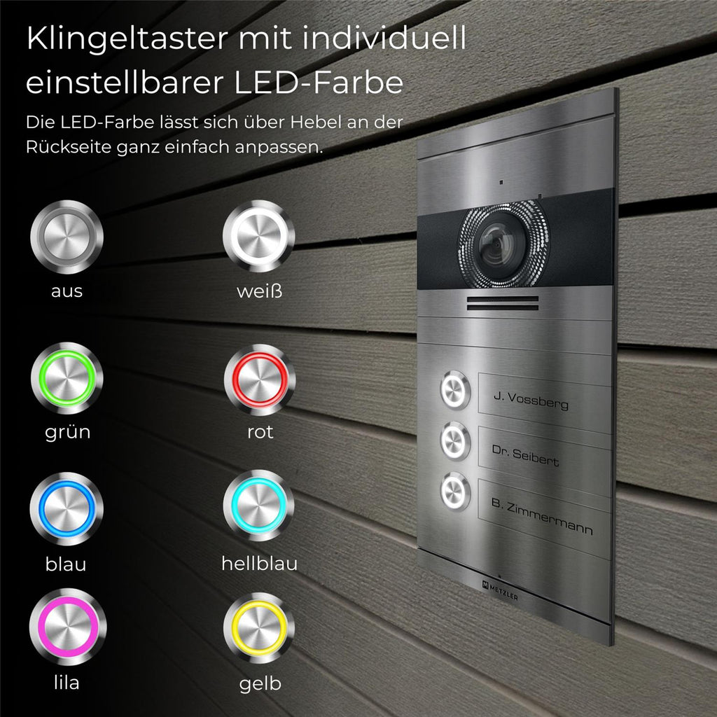 Metzler VDM10 2.0 Mehrfamilien Video-Türsprechanlage | 3 Klingeltaster | Colson