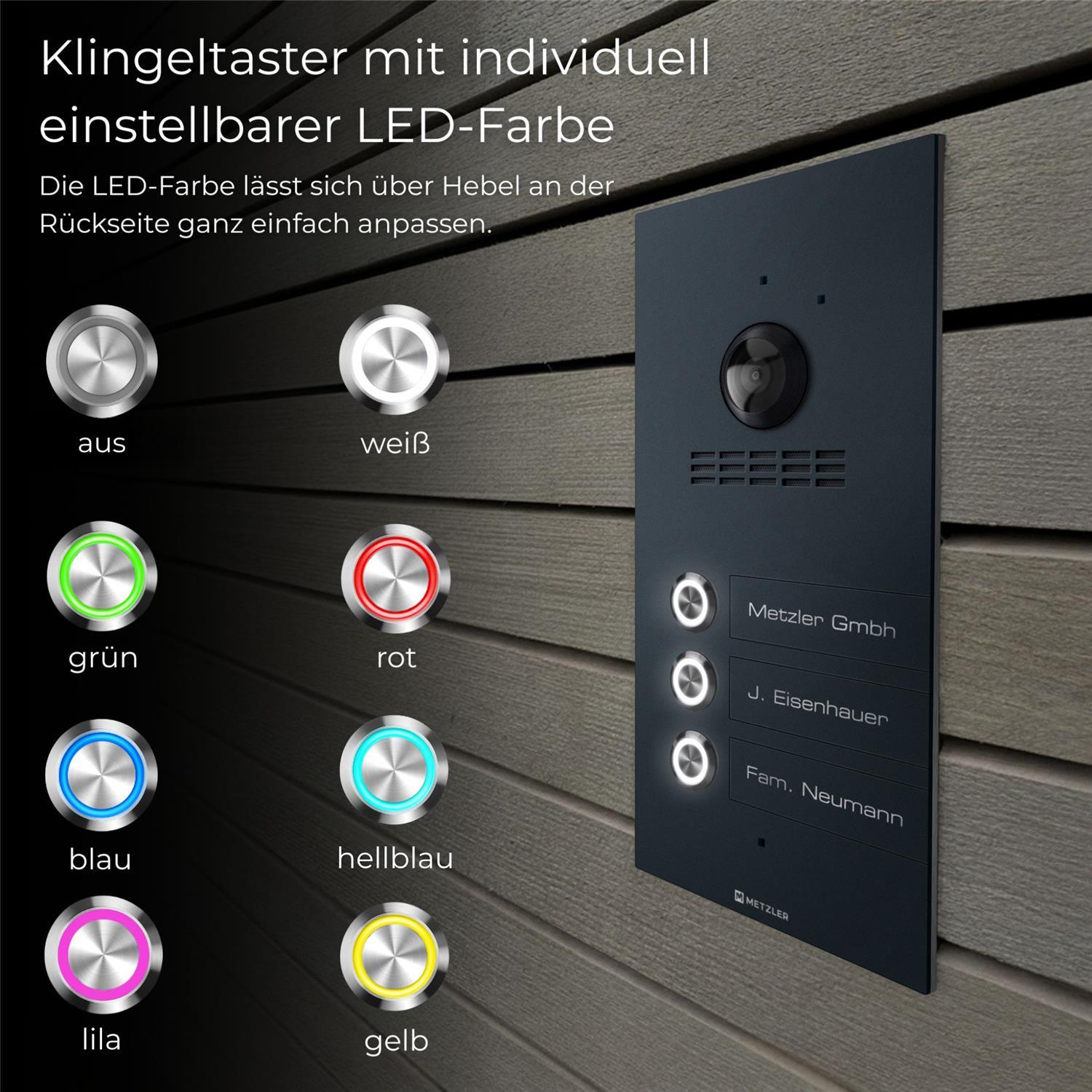 Metzler VDM10 2.0 Mehrfamilien Video-Türsprechanlage | 3 Klingeltaster | Kian
