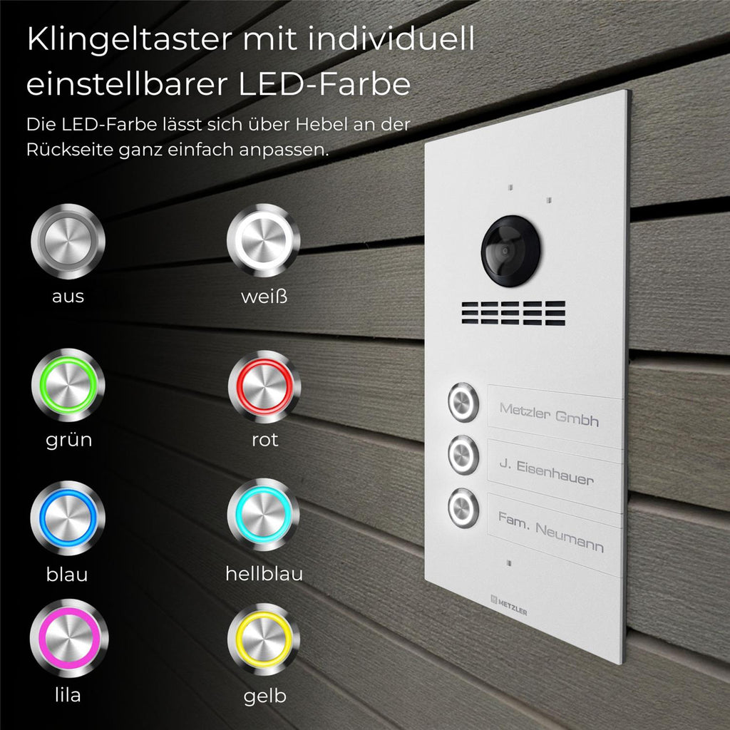 Metzler VDM10 2.0 Mehrfamilien Video-Türsprechanlage | 3 Klingeltaster | Kian