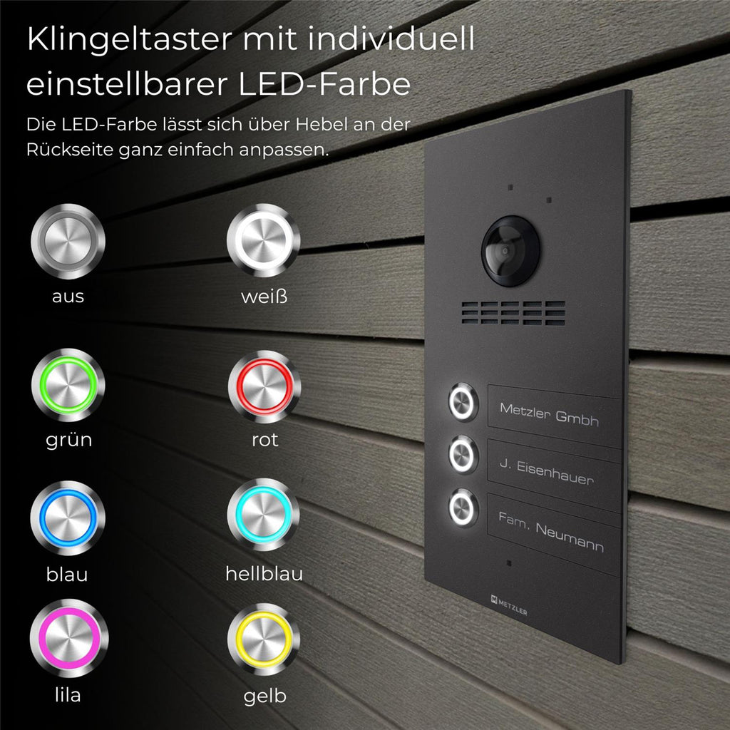 Metzler VDM10 2.0 Mehrfamilien Video-Türsprechanlage | 3 Klingeltaster | Kian