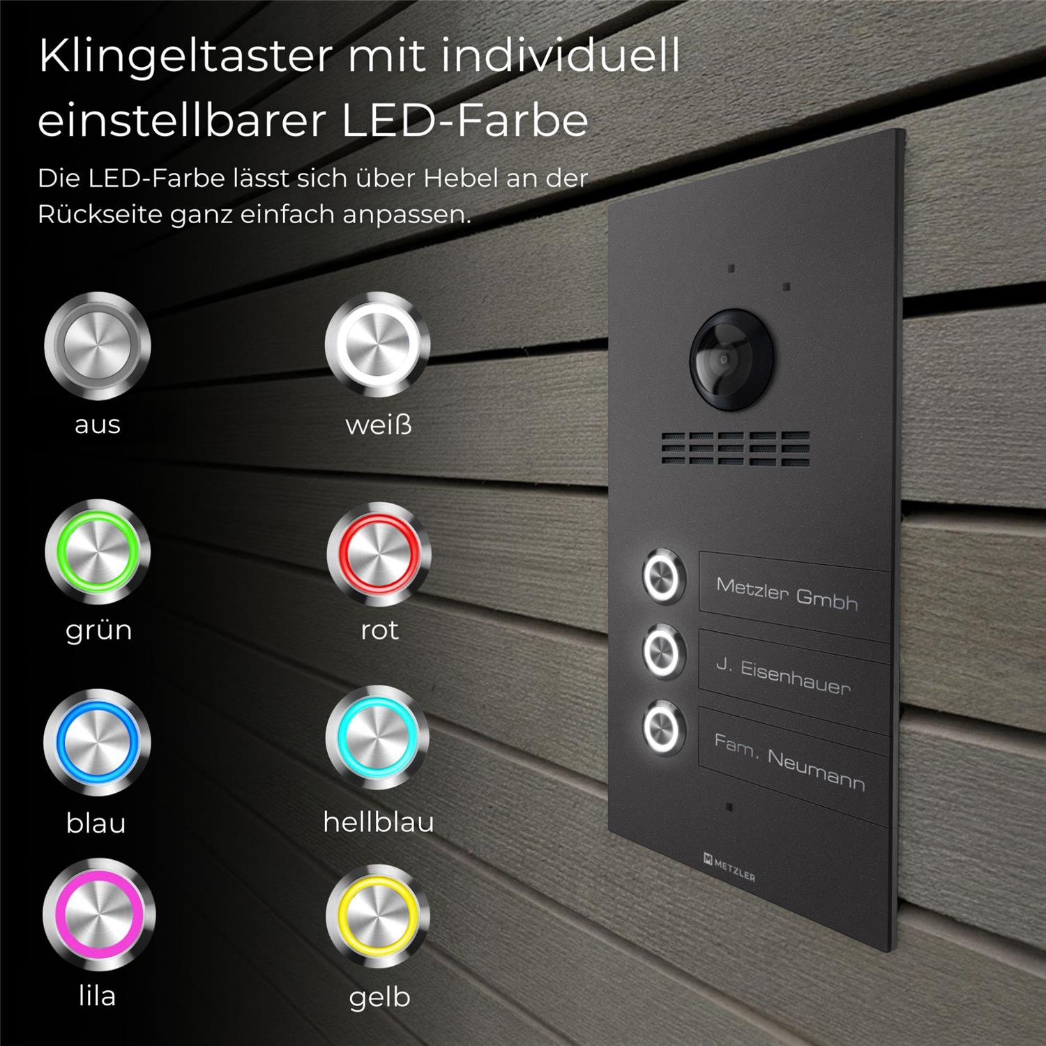 Metzler VDM10 2.0 Mehrfamilien Video-Türsprechanlage | 3 Klingeltaster | Kian