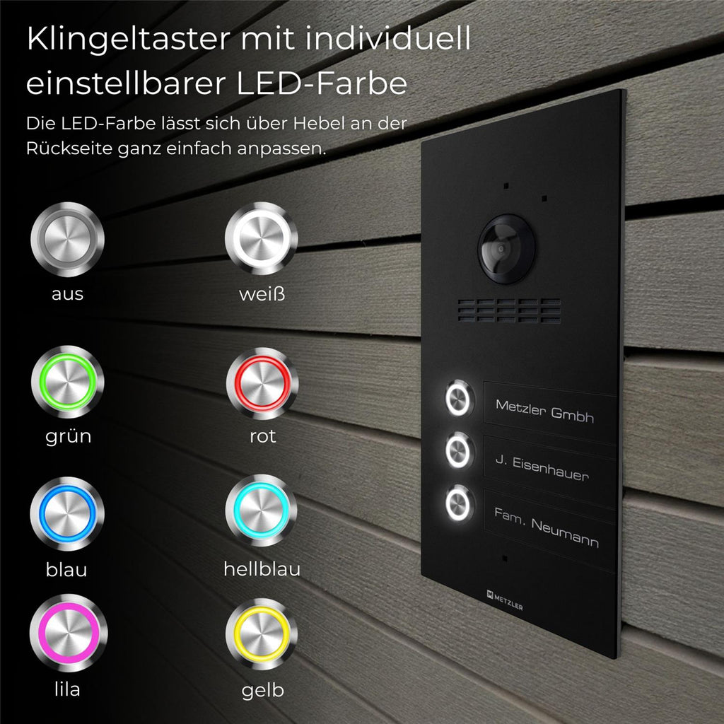Metzler VDM10 2.0 Mehrfamilien Video-Türsprechanlage | 3 Klingeltaster | Kian