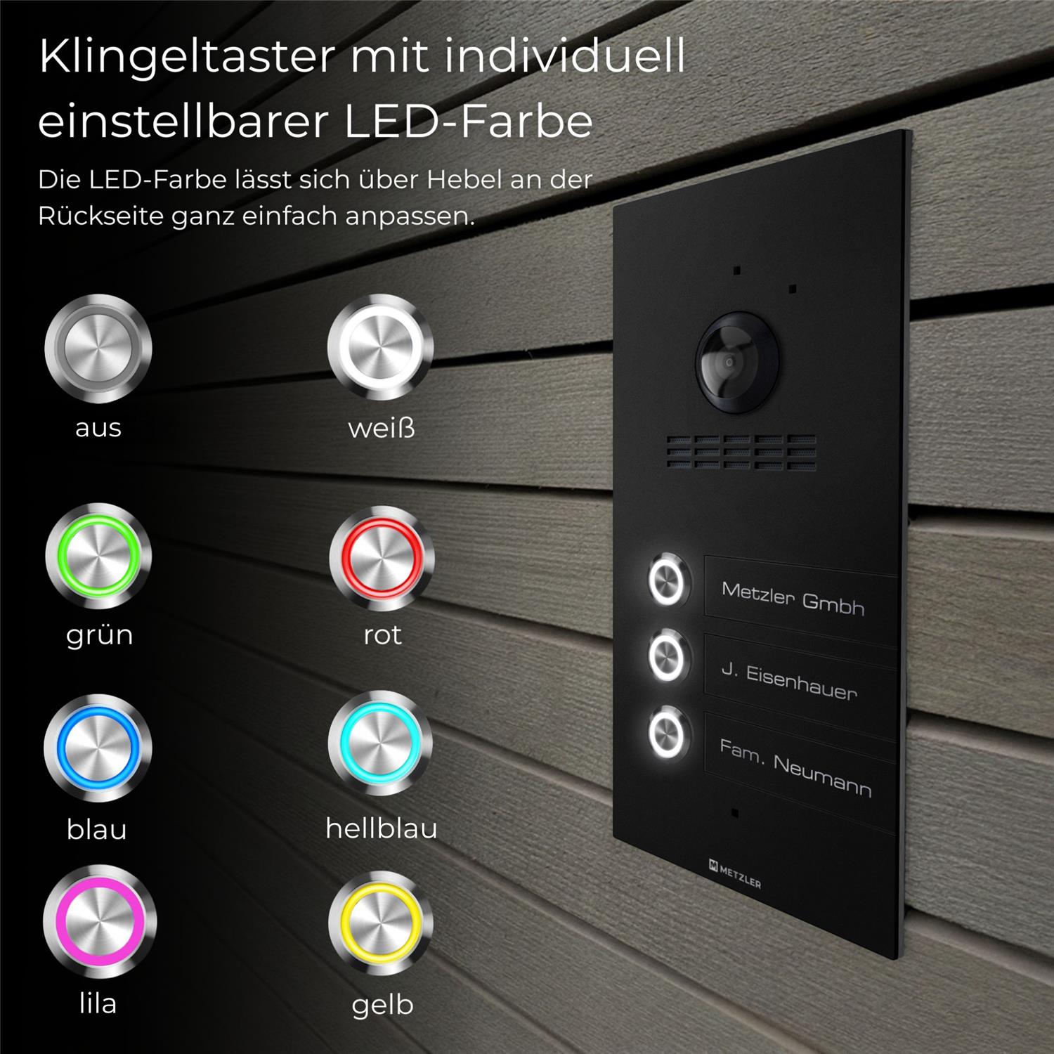 Metzler VDM10 2.0 Mehrfamilien Video-Türsprechanlage | 3 Klingeltaster | Kian