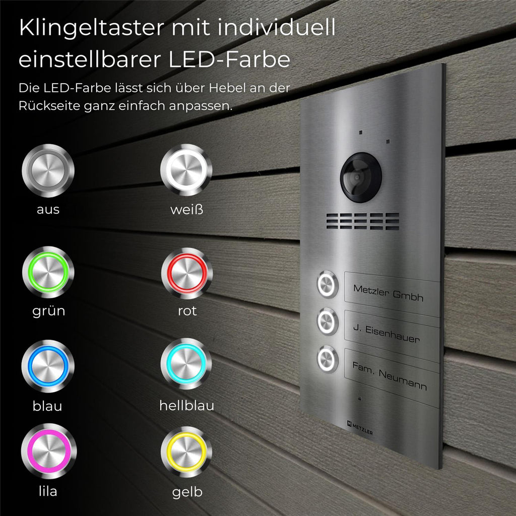 Metzler VDM10 2.0 Mehrfamilien Video-Türsprechanlage | 3 Klingeltaster | Kian