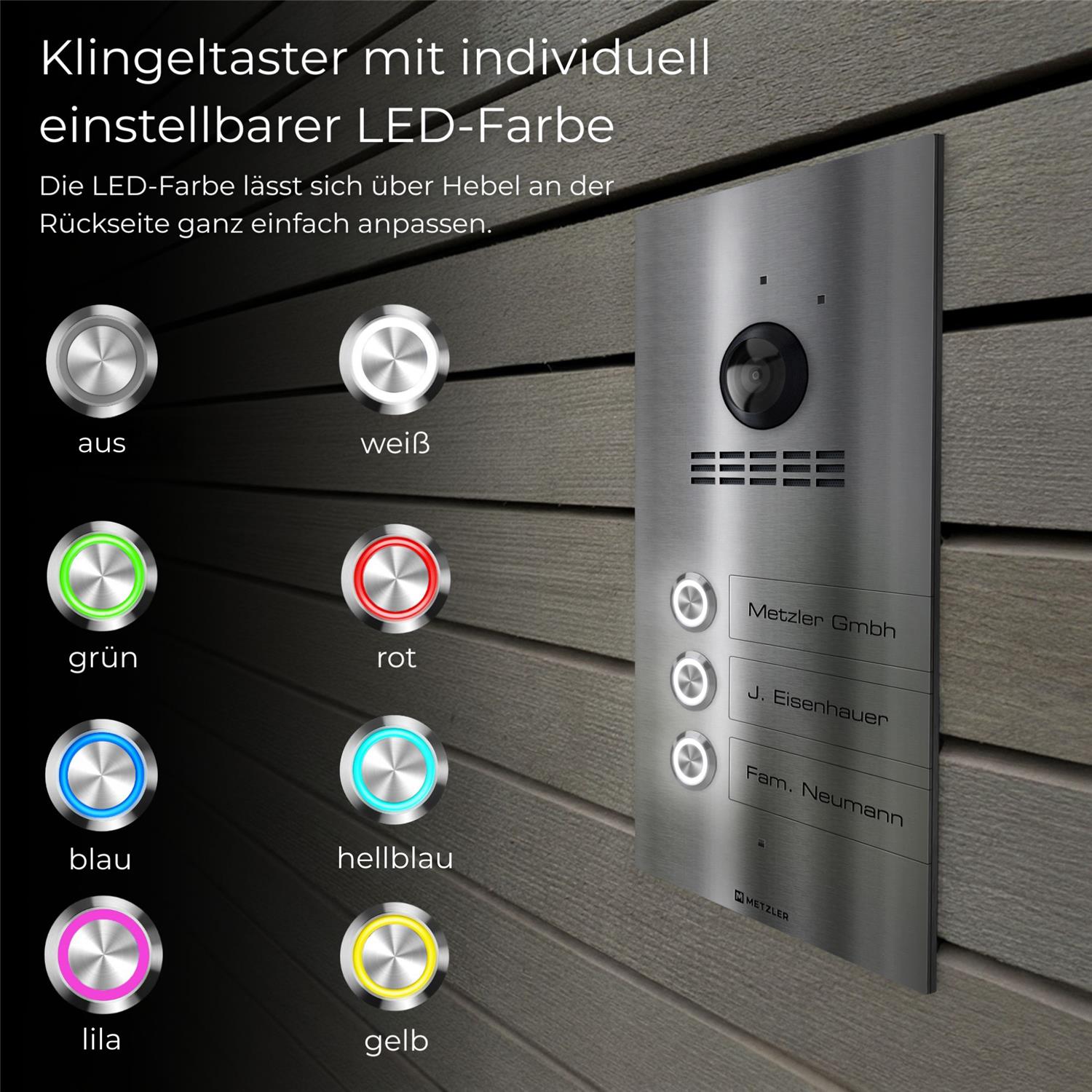 Metzler VDM10 2.0 Mehrfamilien Video-Türsprechanlage | 3 Klingeltaster | Kian