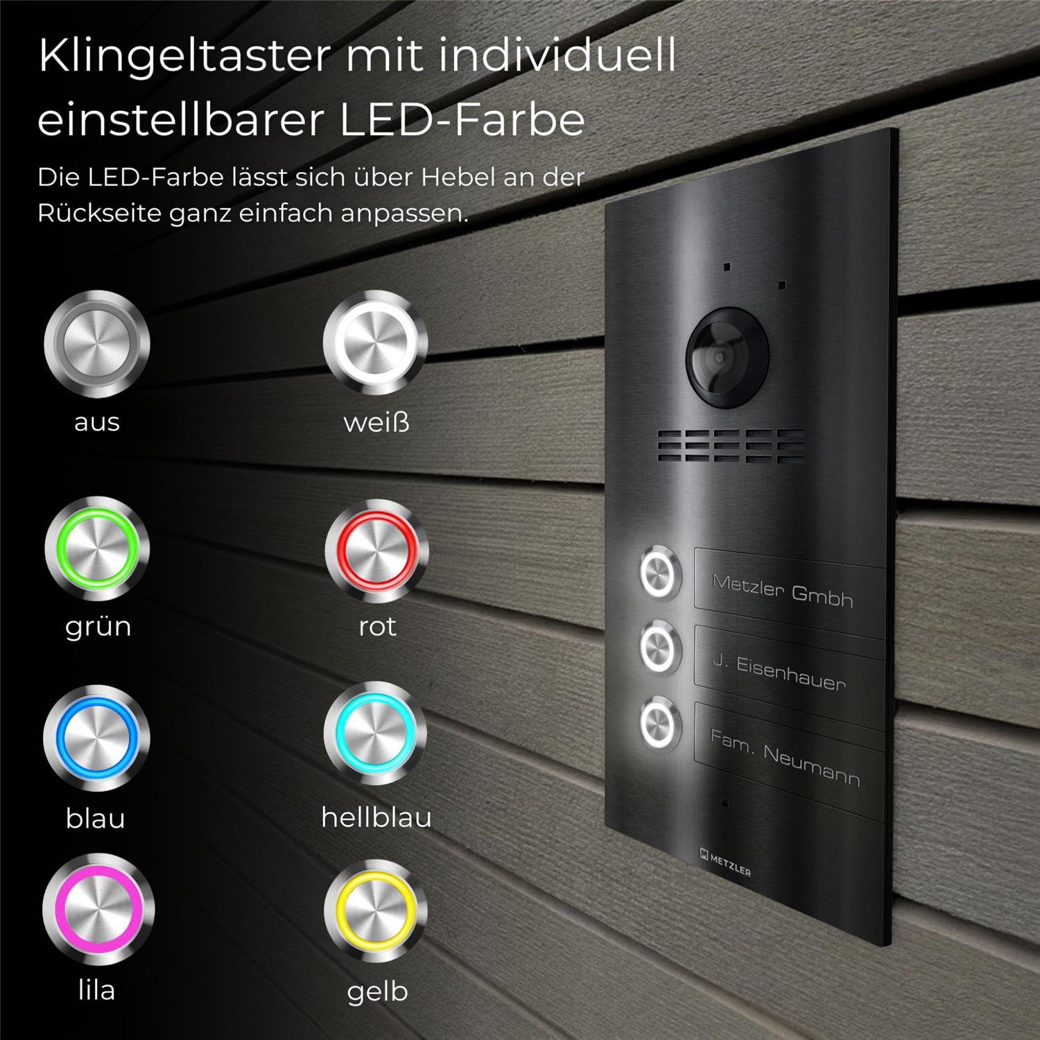 Metzler VDM10 2.0 Mehrfamilien Video-Türsprechanlage | 3 Klingeltaster | Kian