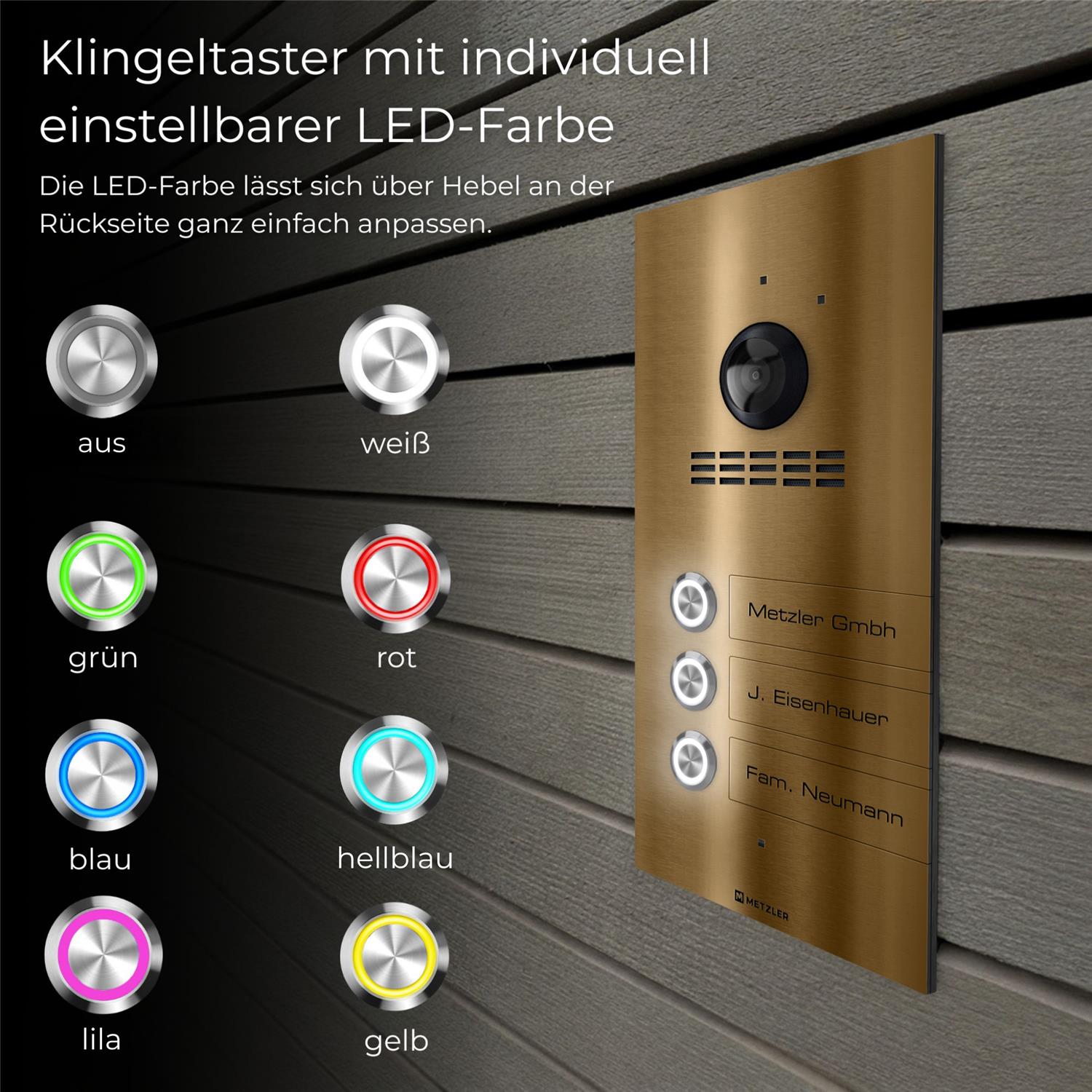 Metzler VDM10 2.0 Mehrfamilien Video-Türsprechanlage | 3 Klingeltaster | Kian