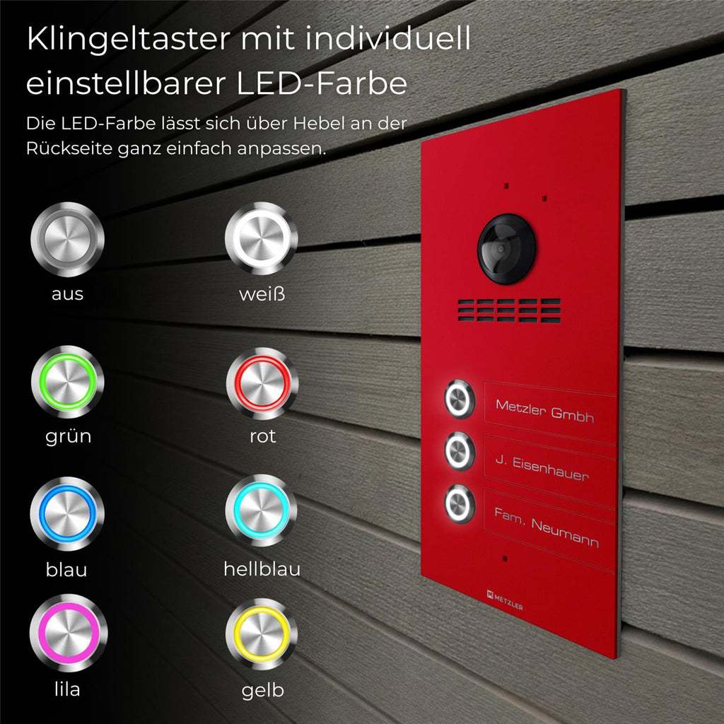 Metzler VDM10 2.0 Mehrfamilien Video-Türsprechanlage | 3 Klingeltaster | Kian