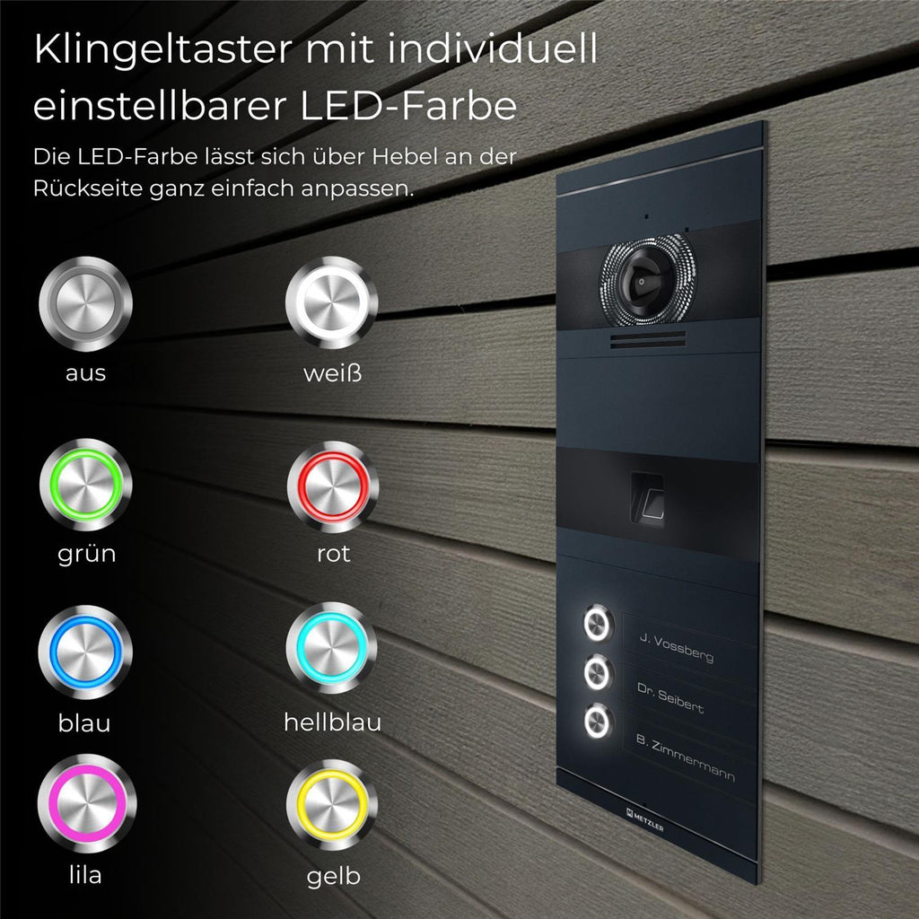 Metzler VDM10 2.0 Video-Türsprechanlage | mit Fingerprint | 3 Klingeltaster | Niko