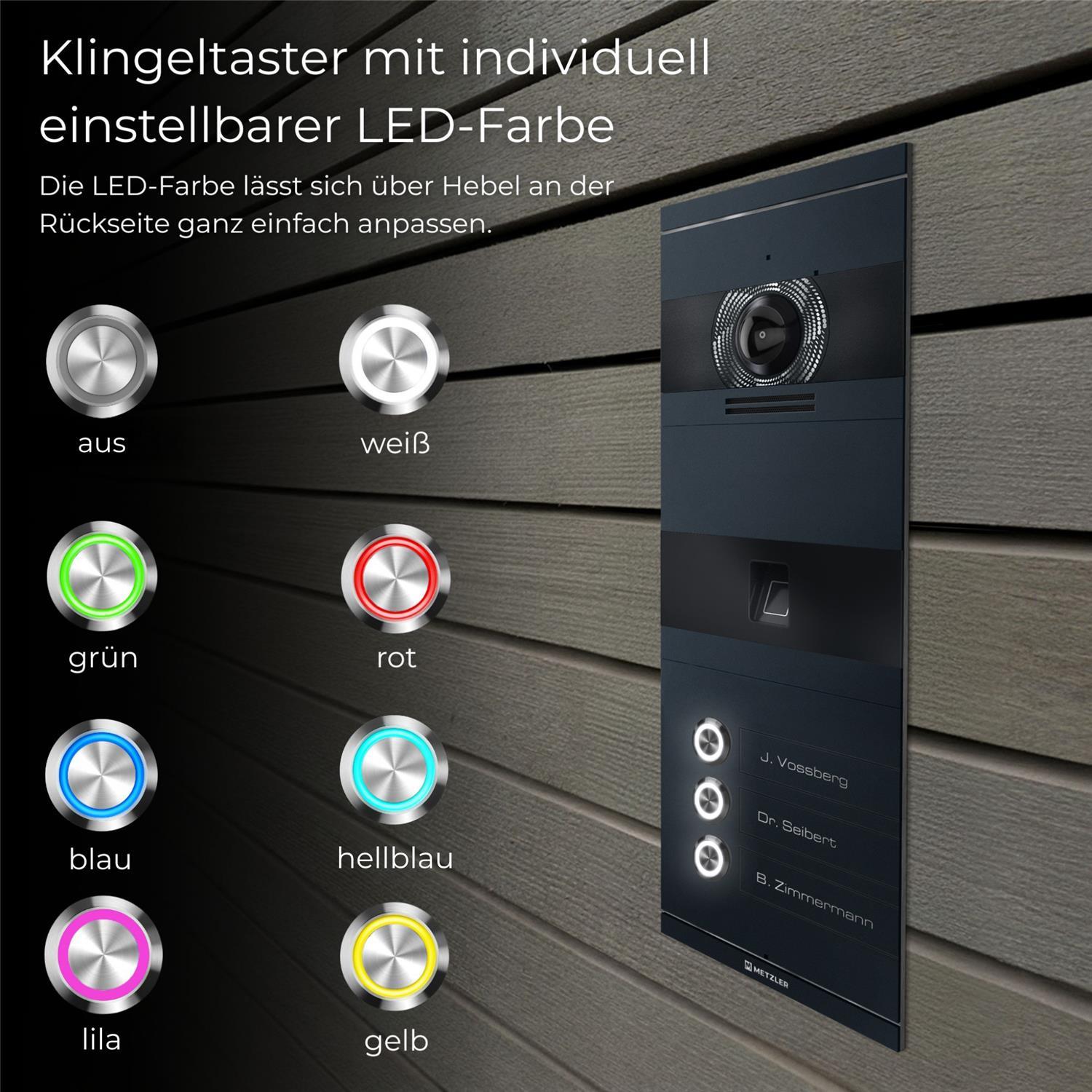Metzler VDM10 2.0 Video-Türsprechanlage | mit Fingerprint | 3 Klingeltaster | Niko