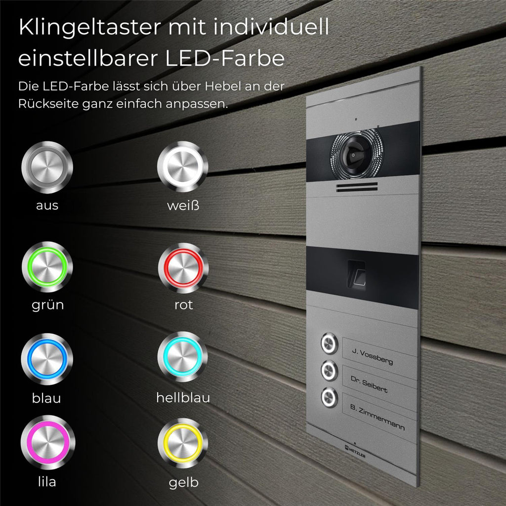 Metzler VDM10 2.0 Video-Türsprechanlage | mit Fingerprint | 3 Klingeltaster | Niko