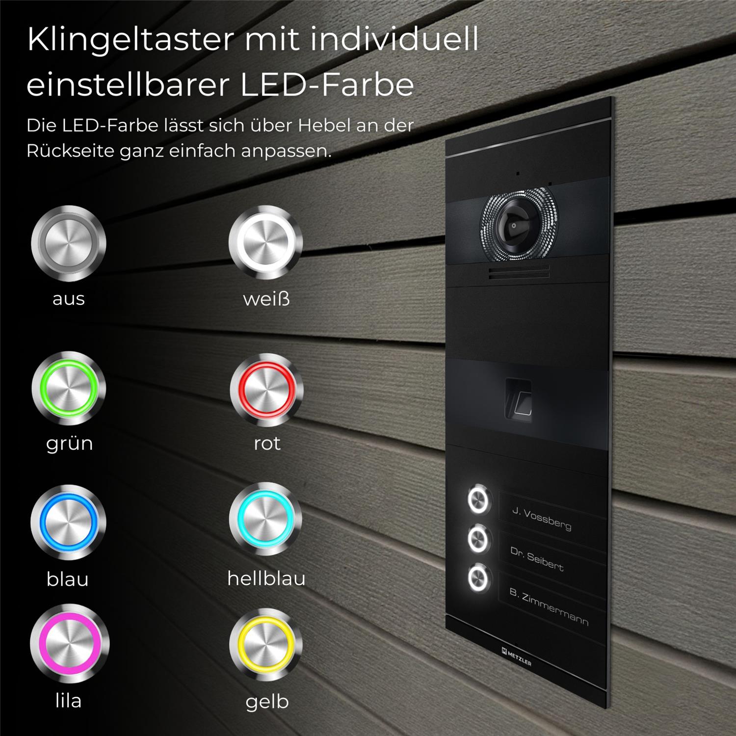 Metzler VDM10 2.0 Video-Türsprechanlage | mit Fingerprint | 3 Klingeltaster | Niko