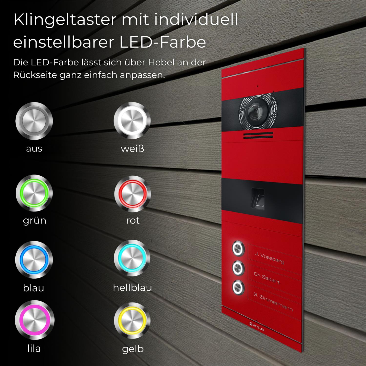Metzler VDM10 2.0 Video-Türsprechanlage | mit Fingerprint | 3 Klingeltaster | Niko