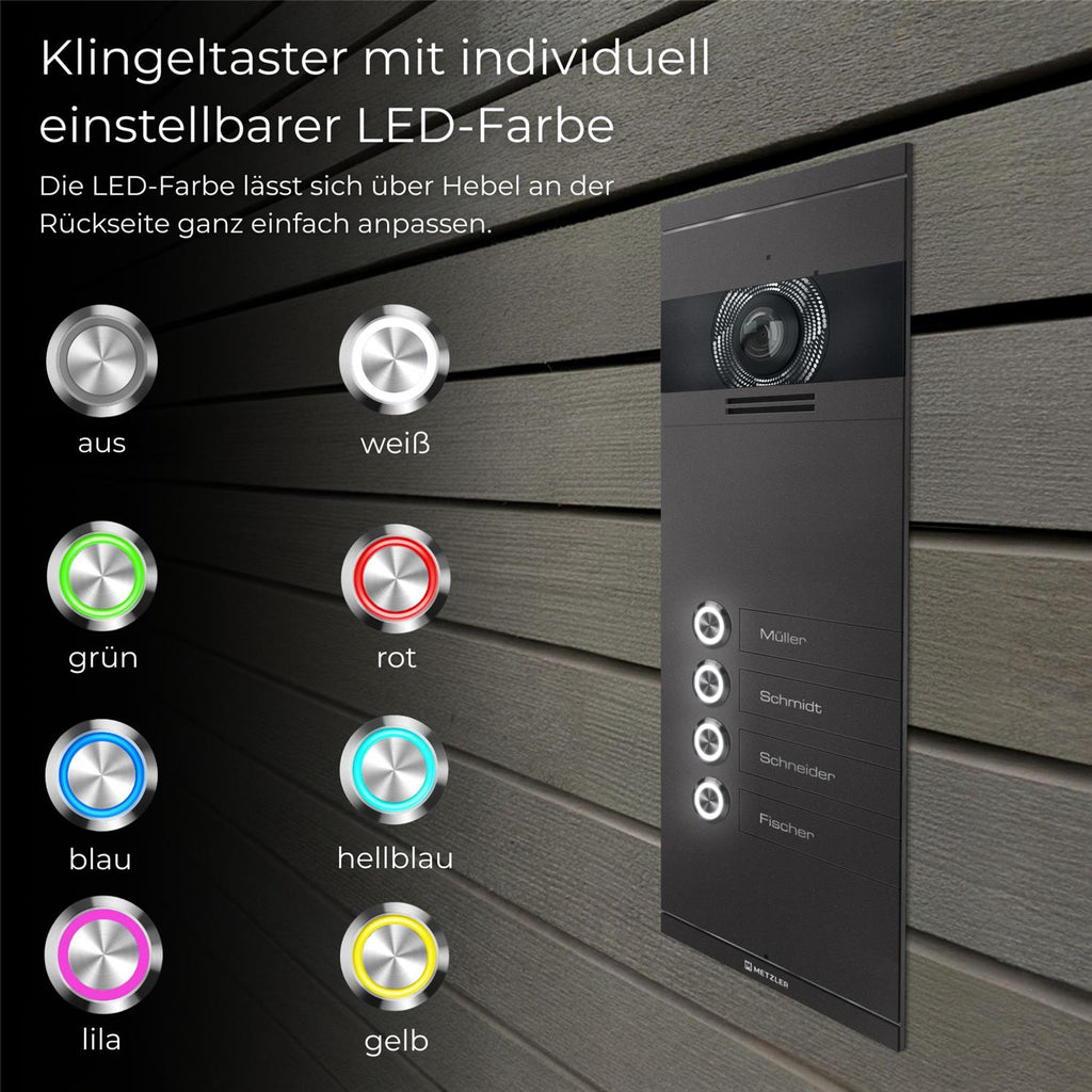 Metzler VDM10 2.0 Mehrfamilien Video-Türsprechanlage | 4 Klingeltaster | Colson