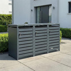 Metzler Mülltonnenbox | 3er | 240l | Anthrazit RAL 7016 | aus Stahl | mit Sichtstreifen | rostfrei & massiv | Türgriff mit Schloss