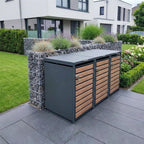Metzler Mülltonnenbox | 3er | 240l | in Holzoptik | Anthrazit RAL 7016 | aus Stahl | rostfrei & massiv | Türgriff mit Schloss