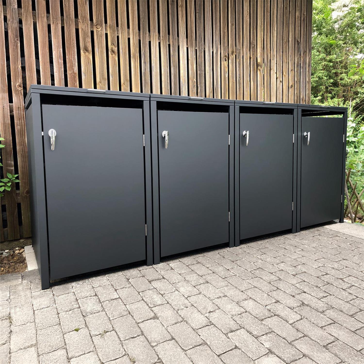 Metzler Mülltonnenbox | 4er | 240l | aus Stahl | rostfrei & massiv | Türgriff mit Schloss
