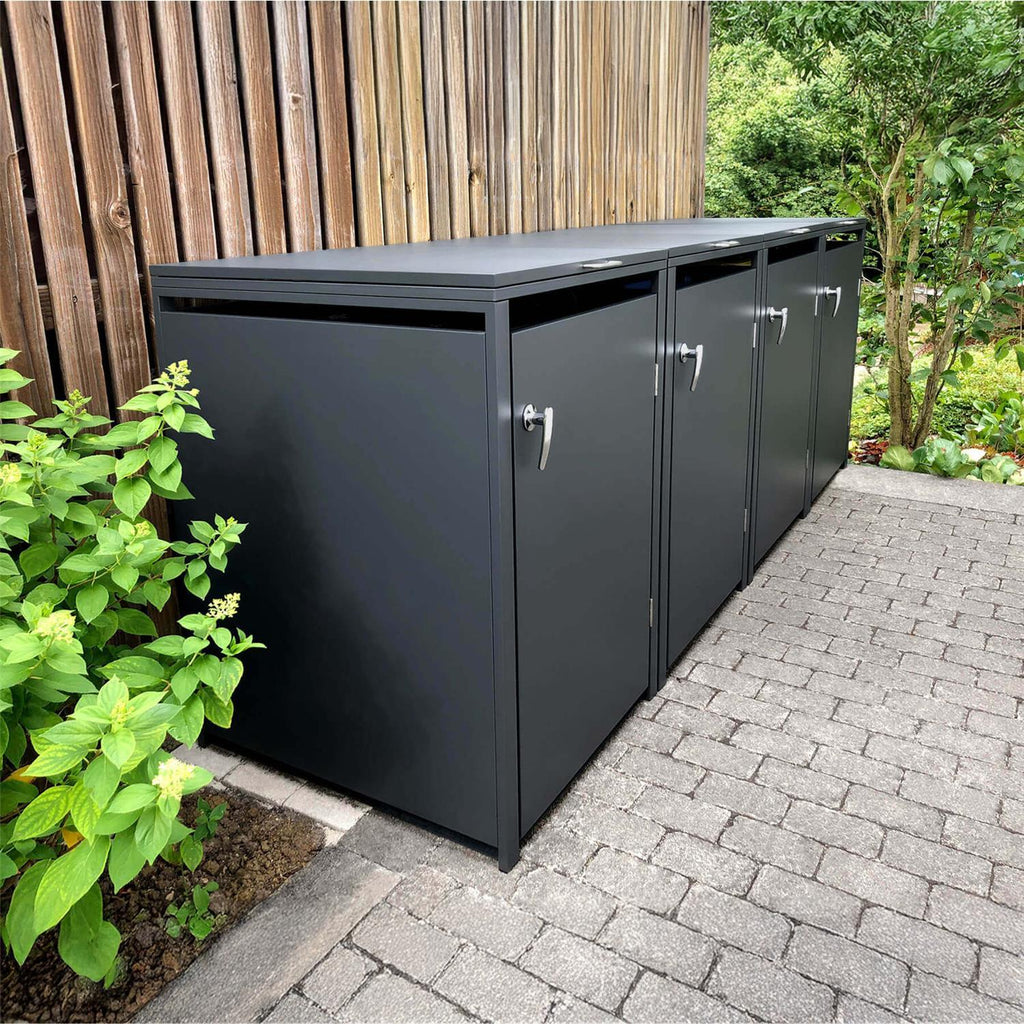 Metzler Mülltonnenbox | 4er | 240l | aus Stahl | rostfrei & massiv | Türgriff mit Schloss