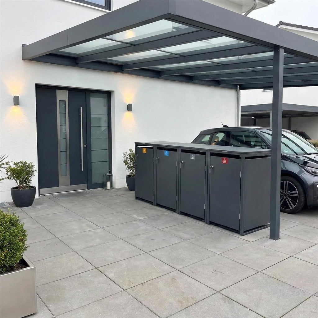 Metzler Mülltonnenbox | 4er | 240l | aus Stahl | rostfrei & massiv | Türgriff mit Schloss