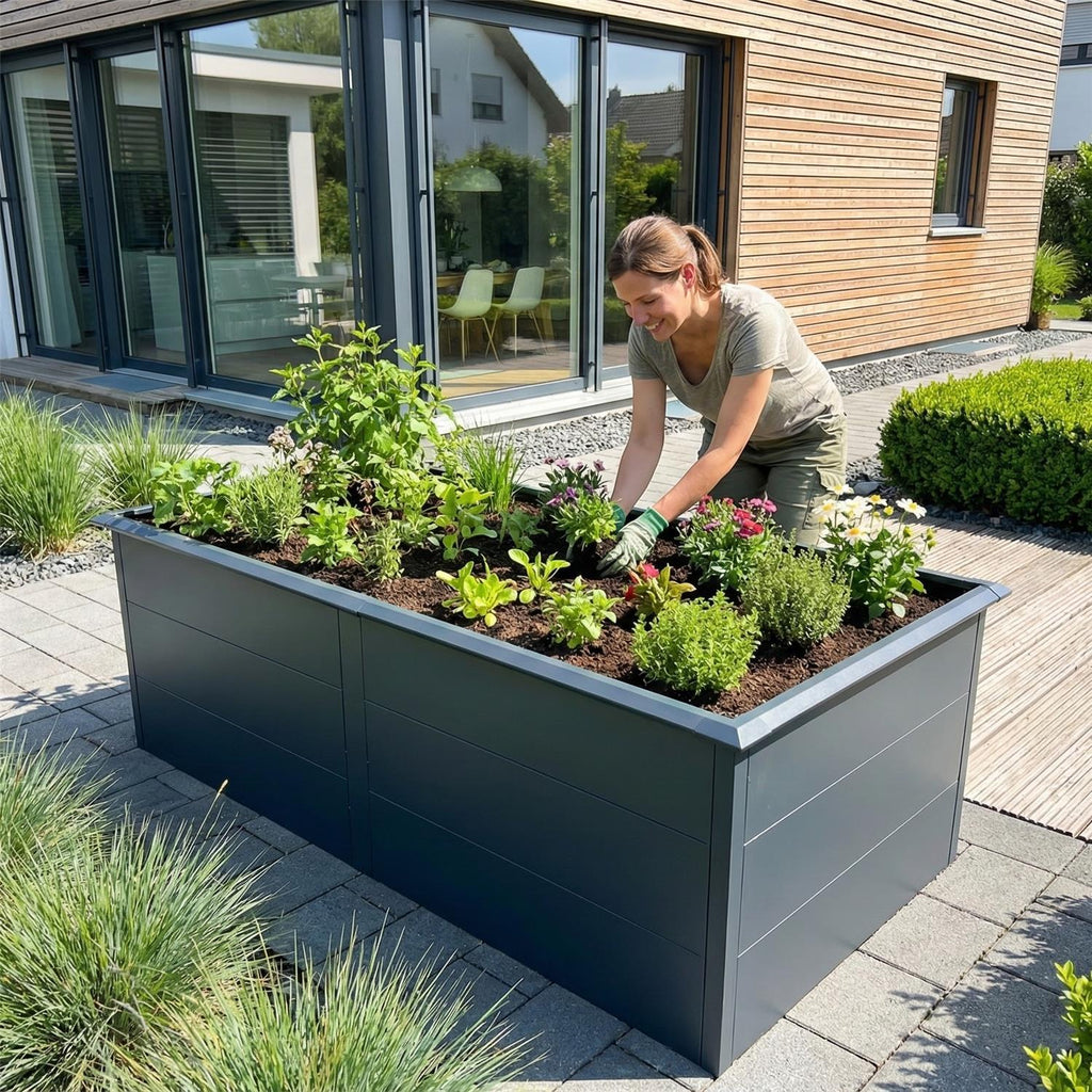 Metzler Hochbeet XL für den Garten | Mit Schneckenschutz | Pulverbeschichtet | 206 x 77 x 106 cm
