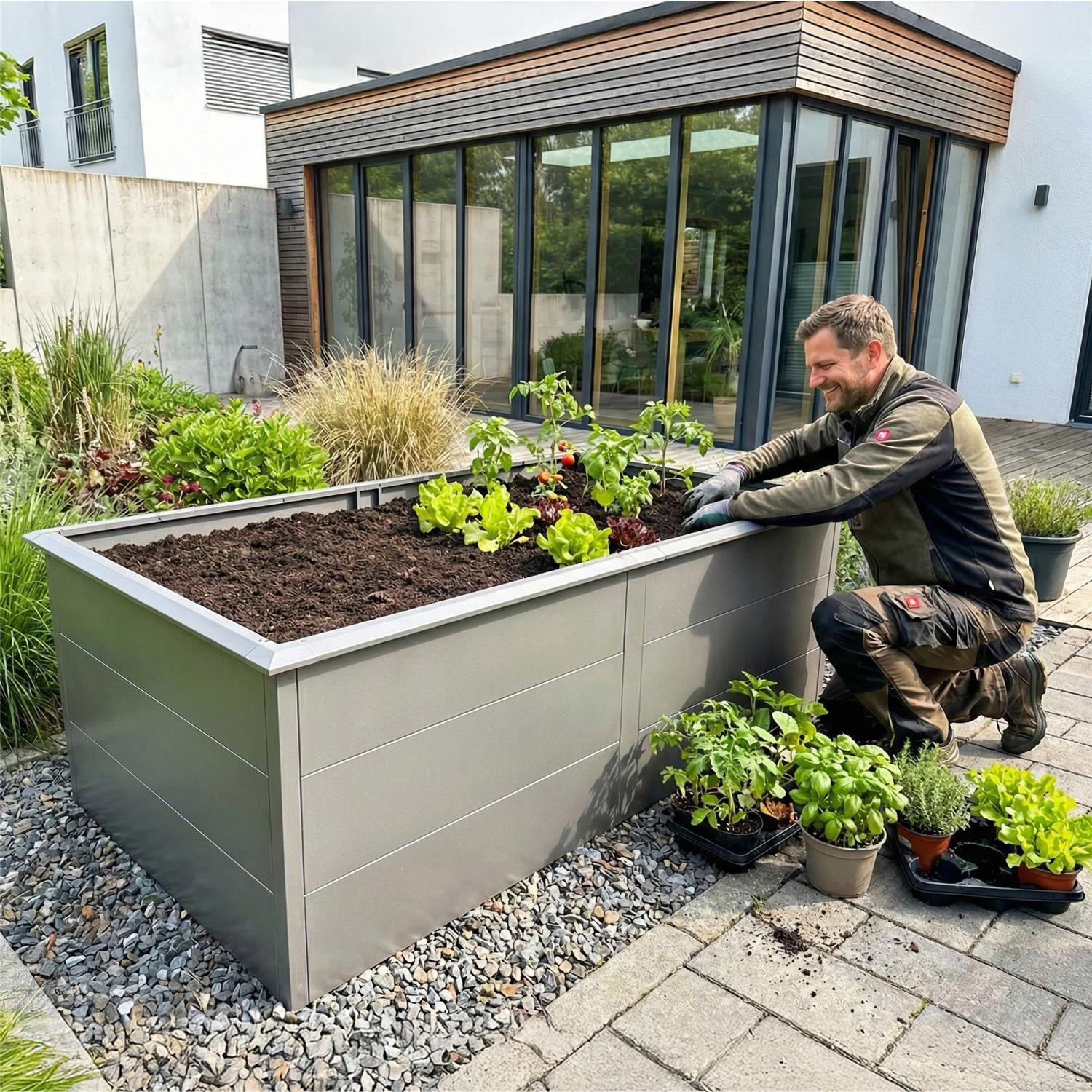 Metzler Hochbeet XL für den Garten | Mit Schneckenschutz | Pulverbeschichtet | 206 x 77 x 106 cm