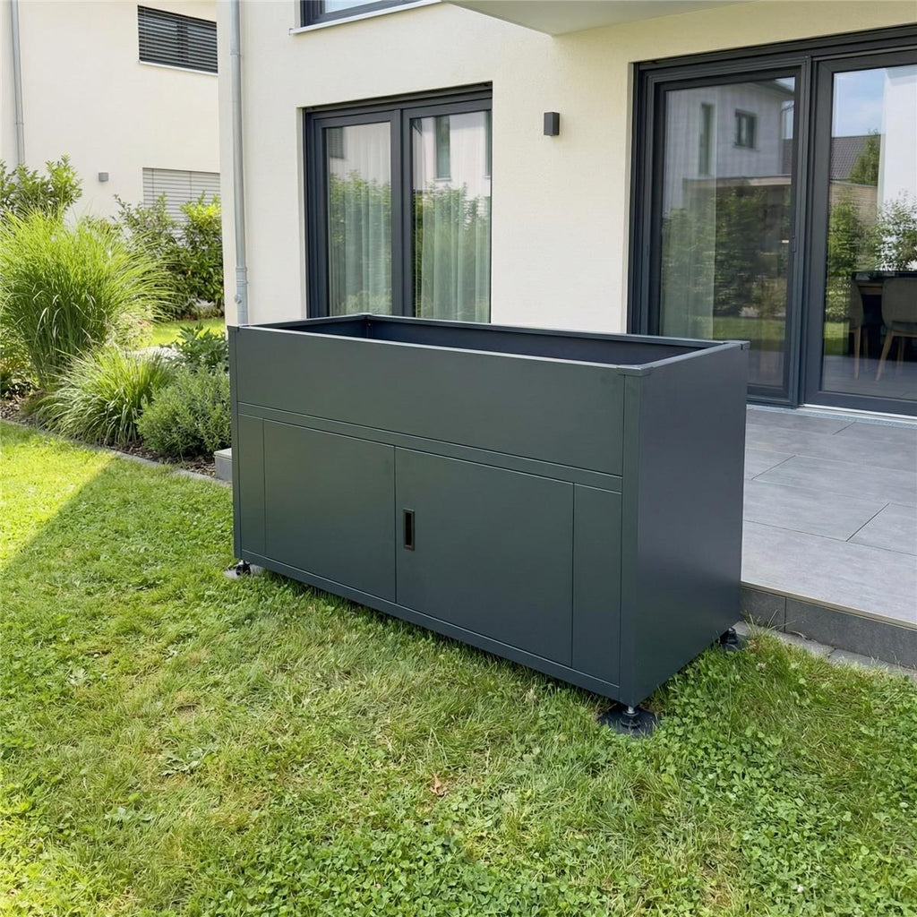 Metzler Hochbeet mit Stauraum | Pulverbeschichtet in Anthrazit RAL 7016 | 160 x 85 x 50 cm