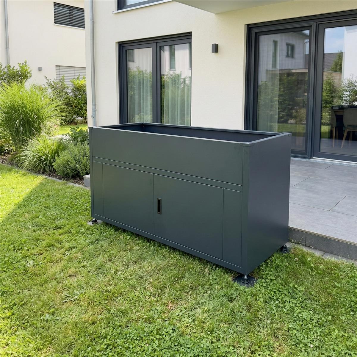 Metzler Hochbeet mit Stauraum | Pulverbeschichtet in Anthrazit RAL 7016 | 160 x 85 x 50 cm