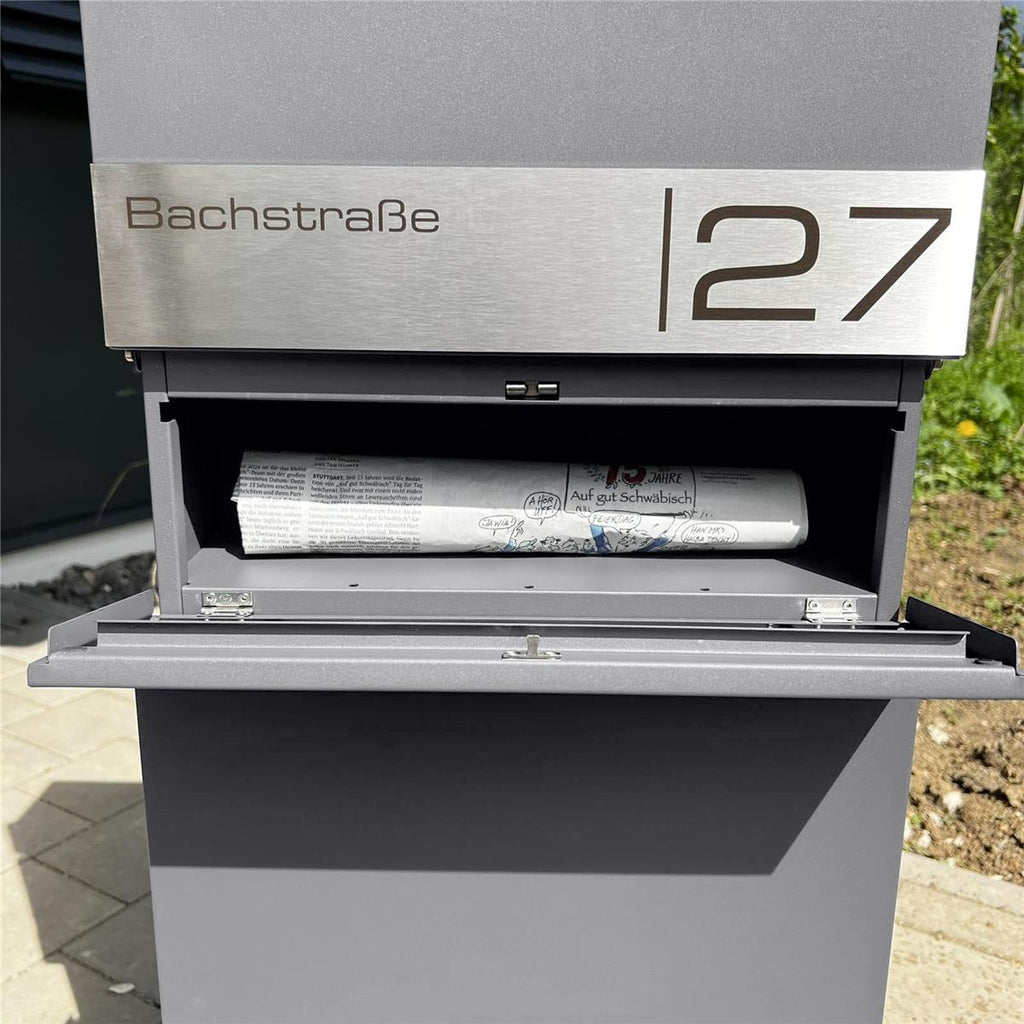 Metzler Standbriefkasten mit Zeitungsfach aus hochwertigem Stahl | Alves 3