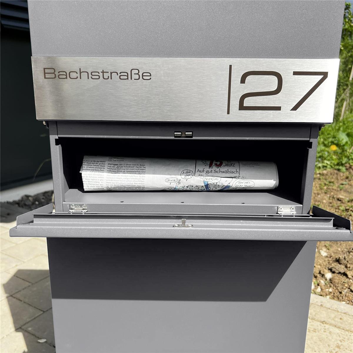 Metzler Standbriefkasten mit Zeitungsfach aus hochwertigem Stahl | Alves 3