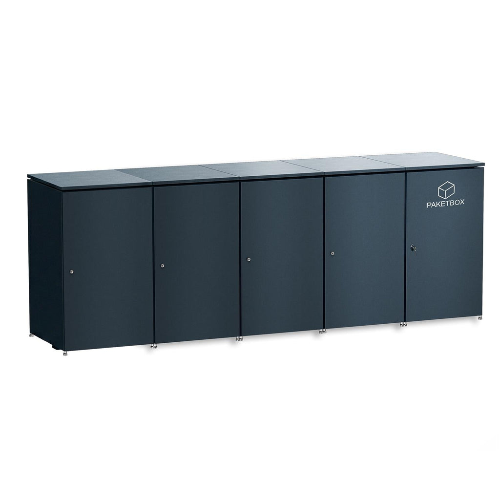 Metzler Mülltonnenbox | 4er mit Paketbox | Extra großes Volumen | Aus Aluminium | Höhenverstellbare Füße | Anthrazit