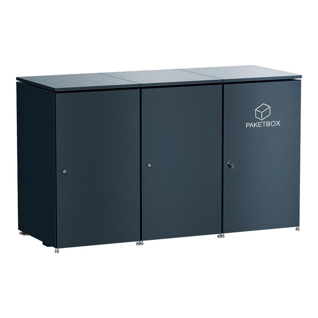 Metzler Mülltonnenbox | 2er mit Paketbox | Extra großes Volumen | Aus Aluminium | Höhenverstellbare Füße | Anthrazit