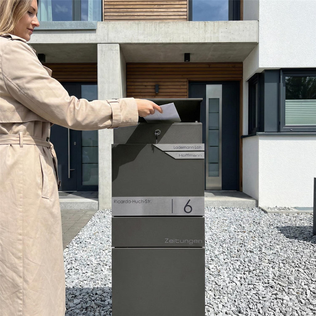 Metzler Standbriefkasten mit Zeitungsfach aus hochwertigem Stahl | Alves 3