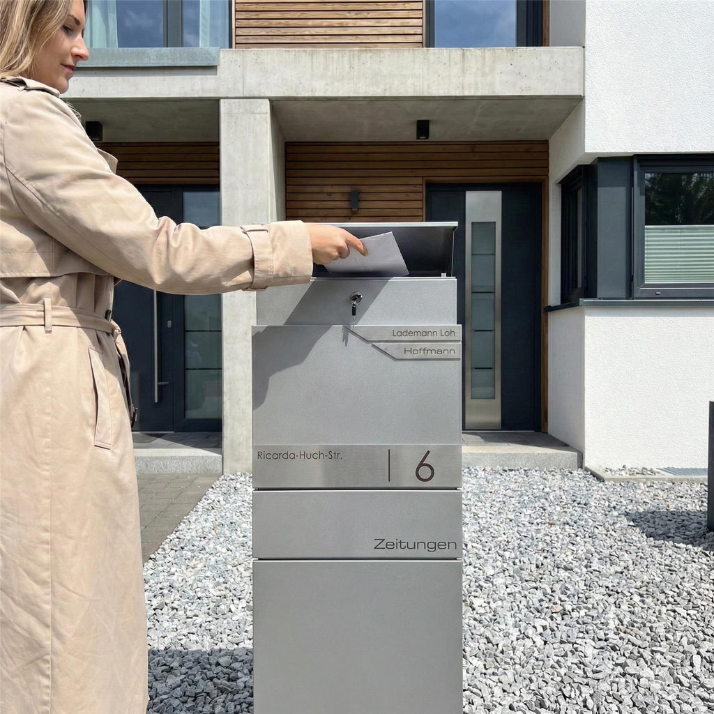 Metzler Standbriefkasten mit Zeitungsfach aus hochwertigem Stahl | Alves 3