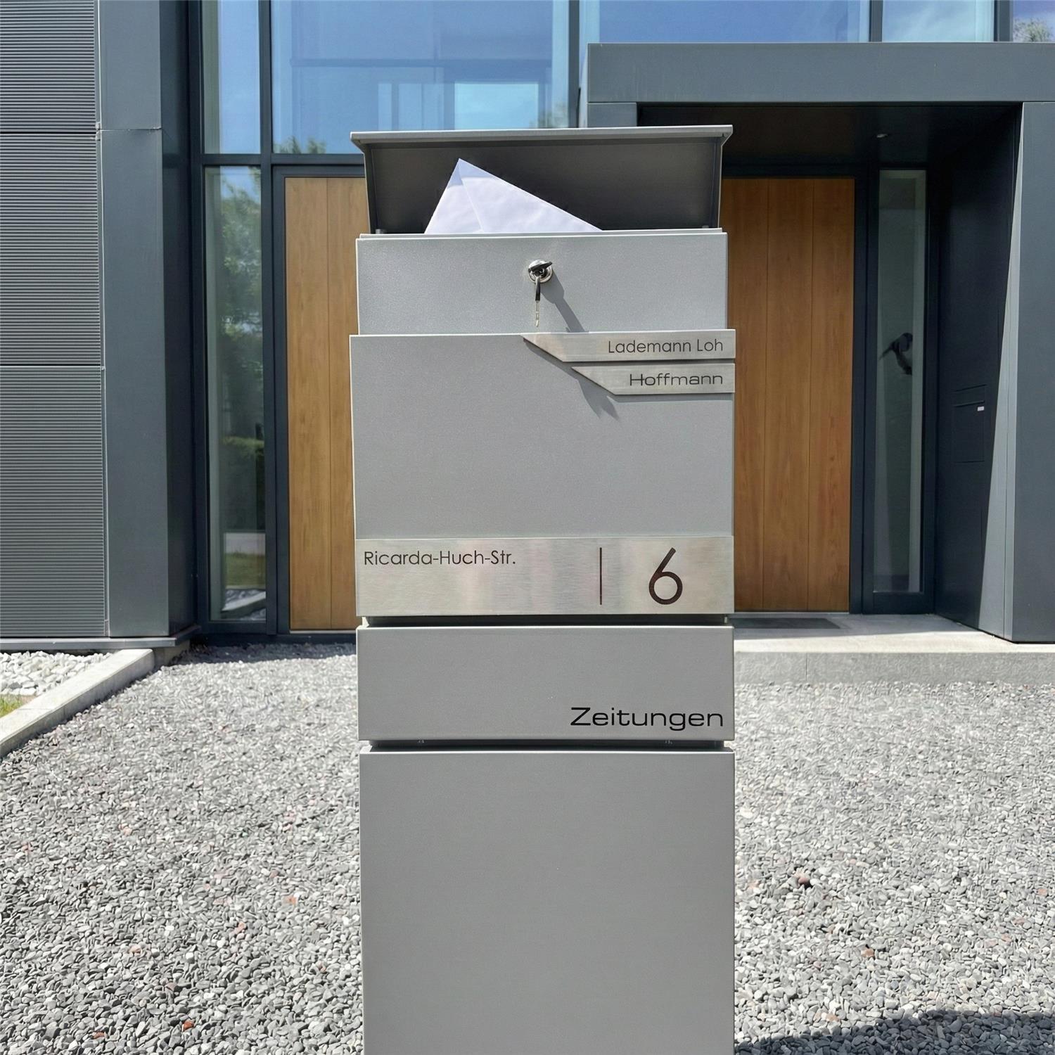 Metzler Standbriefkasten mit Zeitungsfach aus hochwertigem Stahl | Alves 3