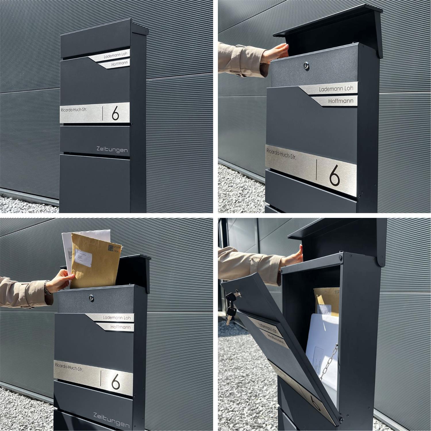 Metzler Standbriefkasten mit Zeitungsfach aus hochwertigem Stahl | Alves 3