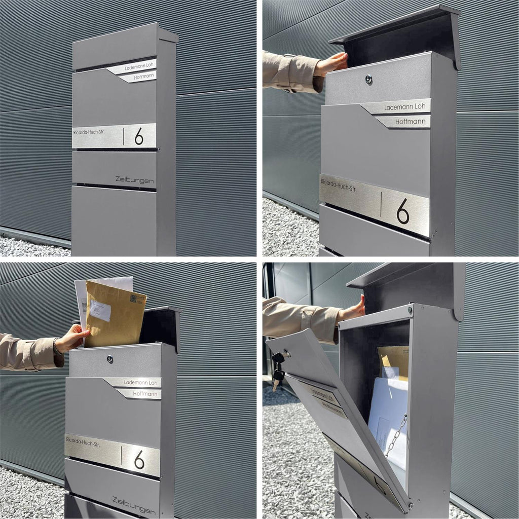 Metzler Standbriefkasten mit Zeitungsfach aus hochwertigem Stahl | Alves 3