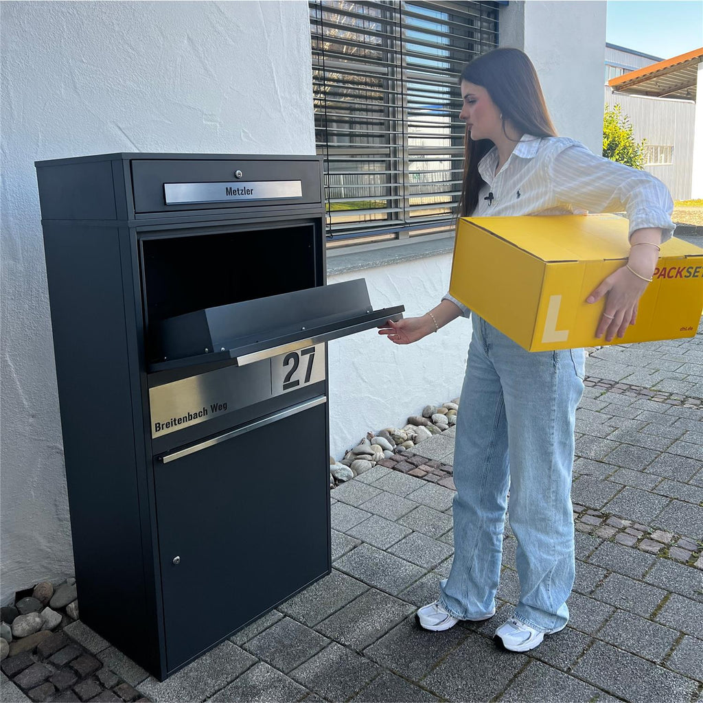 Metzler Paketbox XL mit Briefkasten | Paketkasten rostfrei | personalisiert mit Gravur | Bispo Max 2