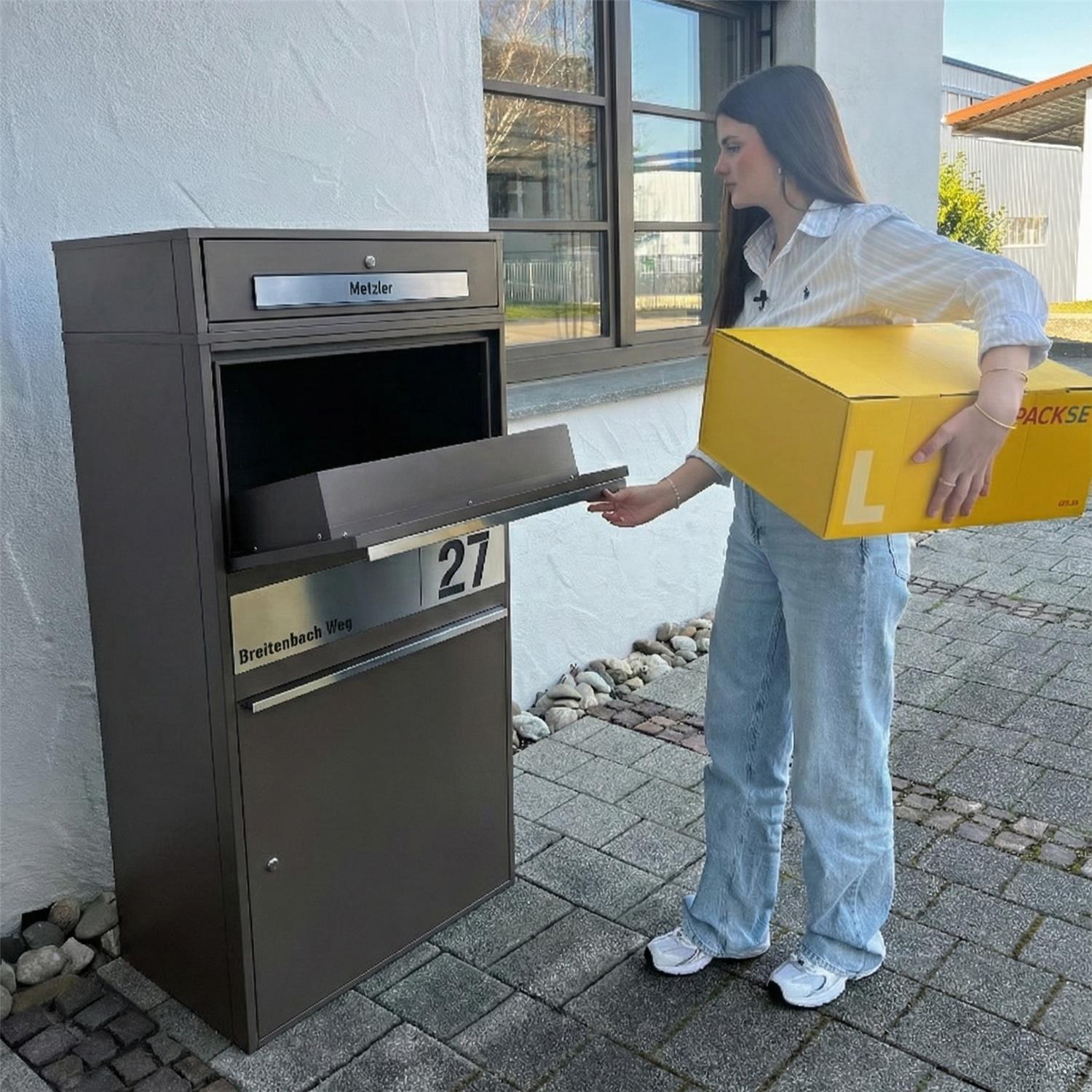 Metzler Paketbox XL mit Briefkasten | Paketkasten rostfrei | personalisiert mit Gravur | Bispo Max 2