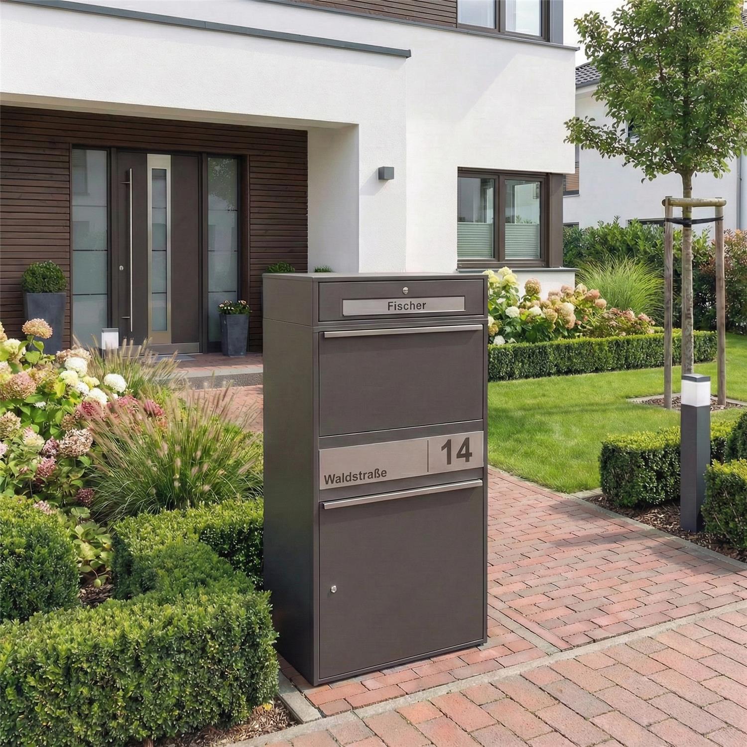 Metzler Paketbox XL mit Briefkasten | Paketkasten rostfrei | personalisiert mit Gravur | Bispo Max 2